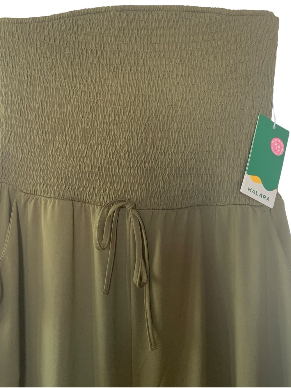 🆕 Halara Jumpsuit Shirred Knot Top Wide Leg Pant w Pockets! Event Guest Olive L - Picture 7 of 14
